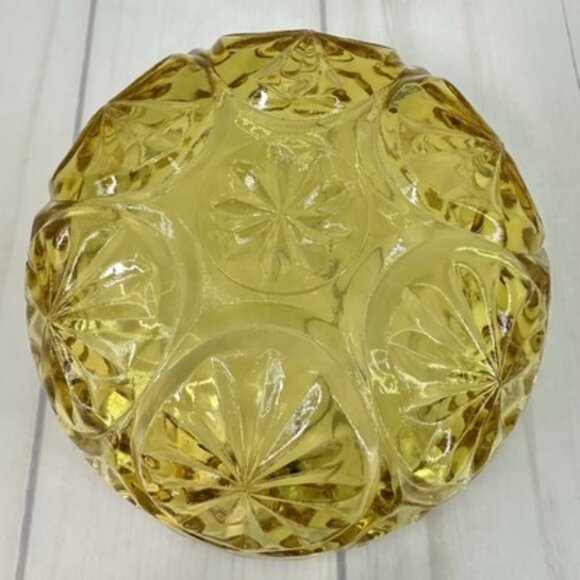 Vintage Amber Pressed Indiana Glass Fruit Bowl 4.25" Starburst Daisy Pattern Set - Picture 6 of 8